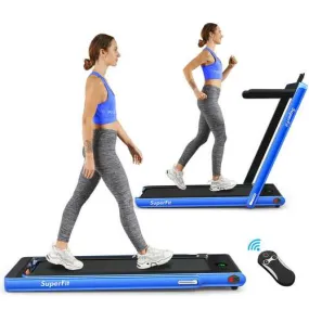 2 in 1 Folding Treadmill with Bluetooth Speaker Remote Control-Navy