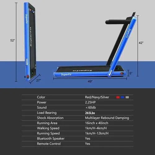 2 in 1 Folding Treadmill with Bluetooth Speaker Remote Control-Navy