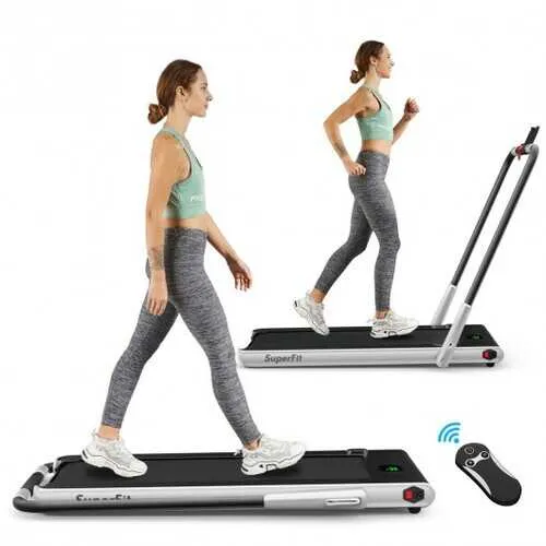 2-in-1 Folding Treadmill with RC Bluetooth Speaker LED Display-Silver