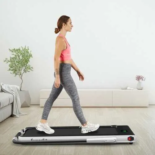 2-in-1 Folding Treadmill with RC Bluetooth Speaker LED Display-Silver