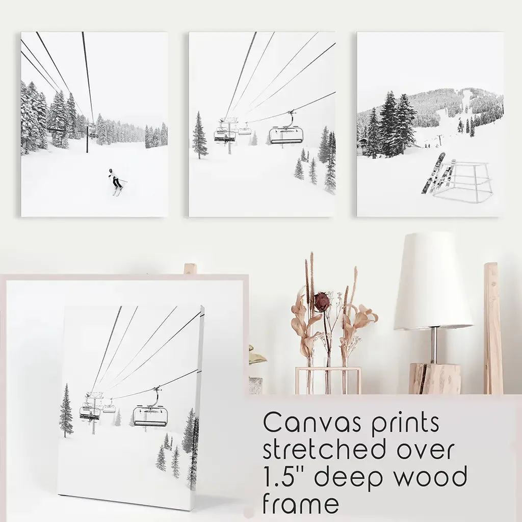 3 Piece Black White Winter Sport Wall Art Set. Ski Lodge