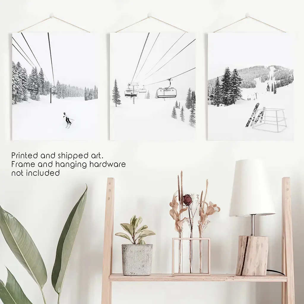 3 Piece Black White Winter Sport Wall Art Set. Ski Lodge