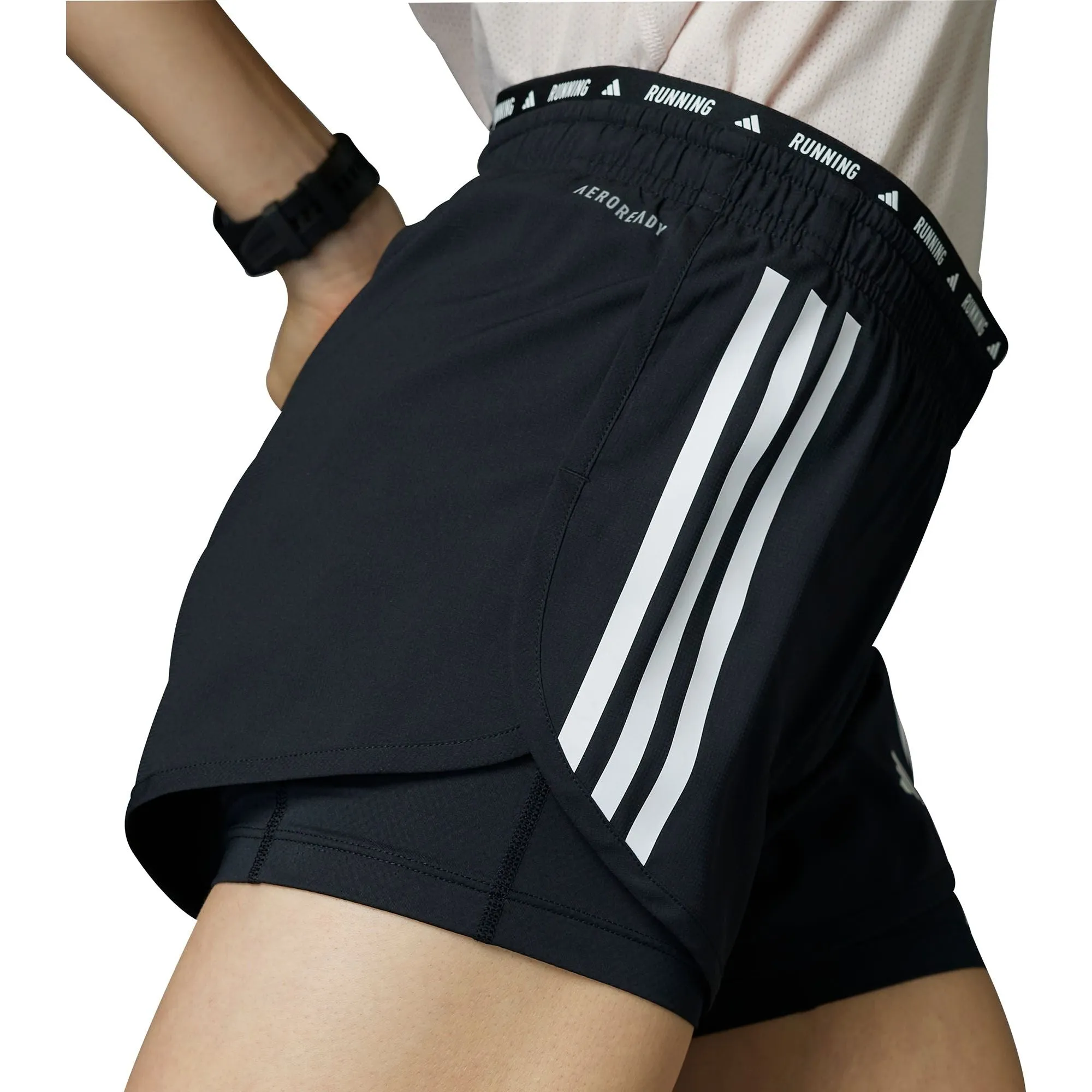 adidas Own The Run 3 Stripes 2 In 1 Womens Running Shorts - Black