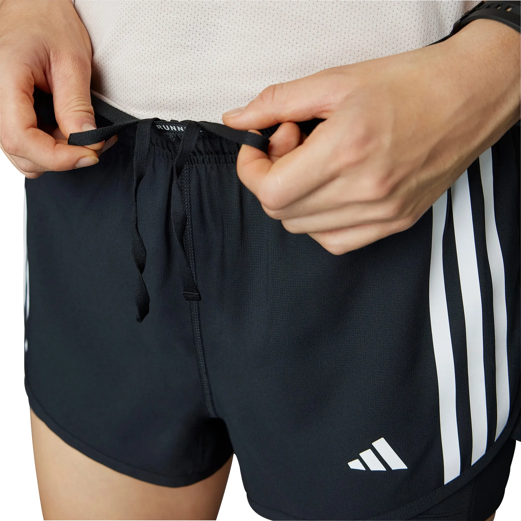 adidas Own The Run 3 Stripes 2 In 1 Womens Running Shorts - Black