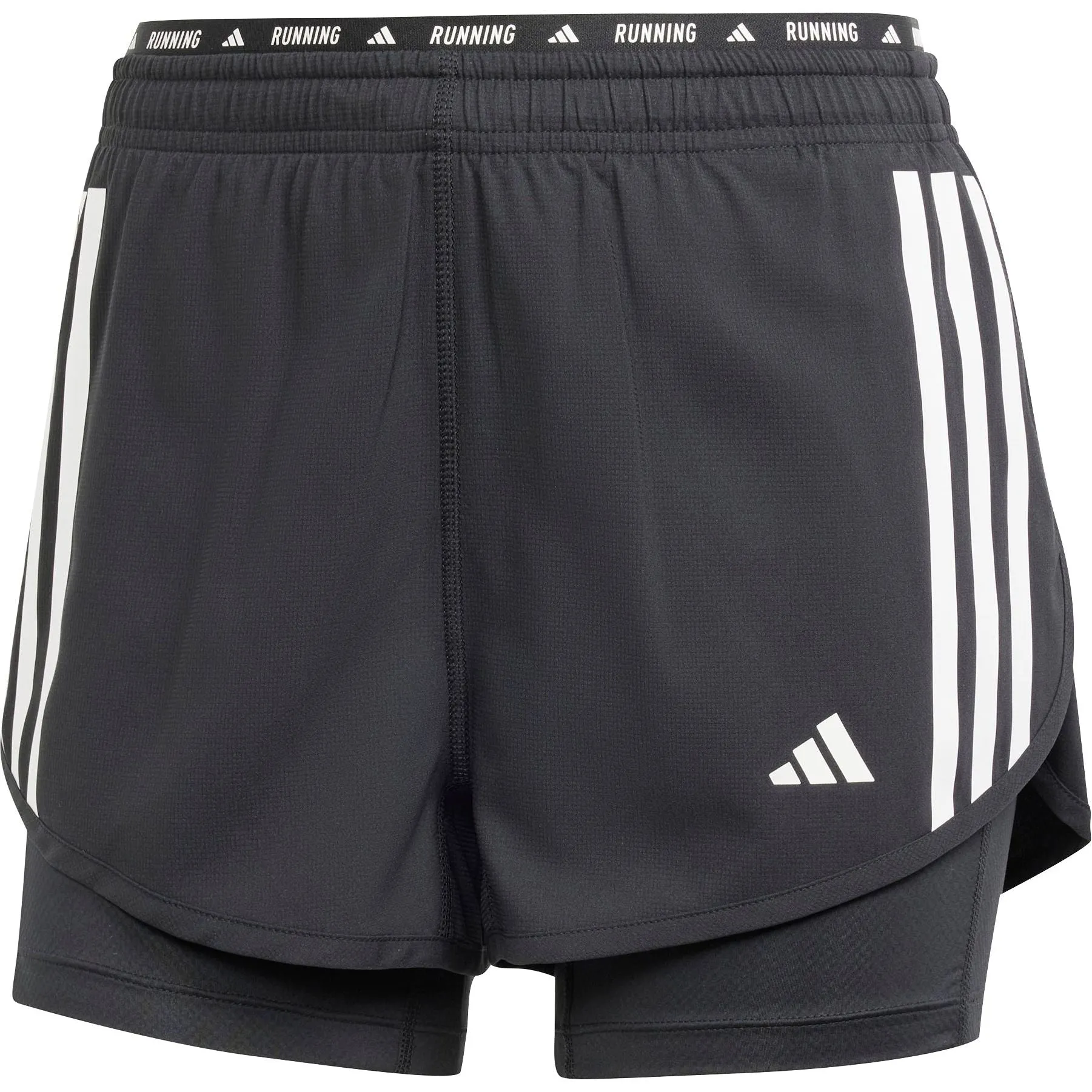 adidas Own The Run 3 Stripes 2 In 1 Womens Running Shorts - Black