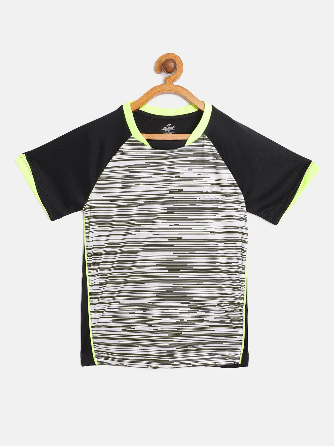 Alcis Boys Black White Striped Round Neck Antimicrobial Sustainable T-shirt