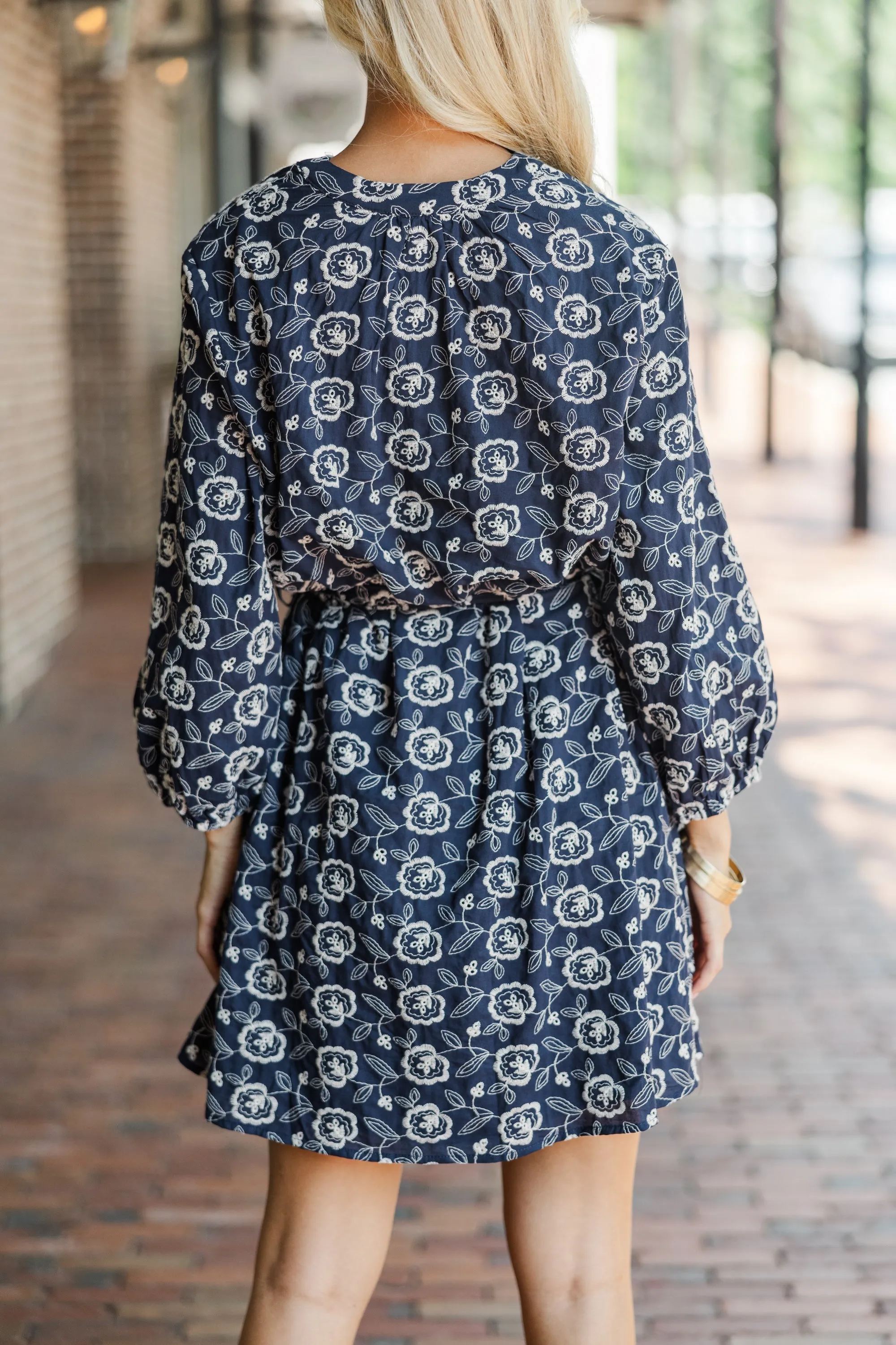 All That You Are Navy Blue Embroidered Dress