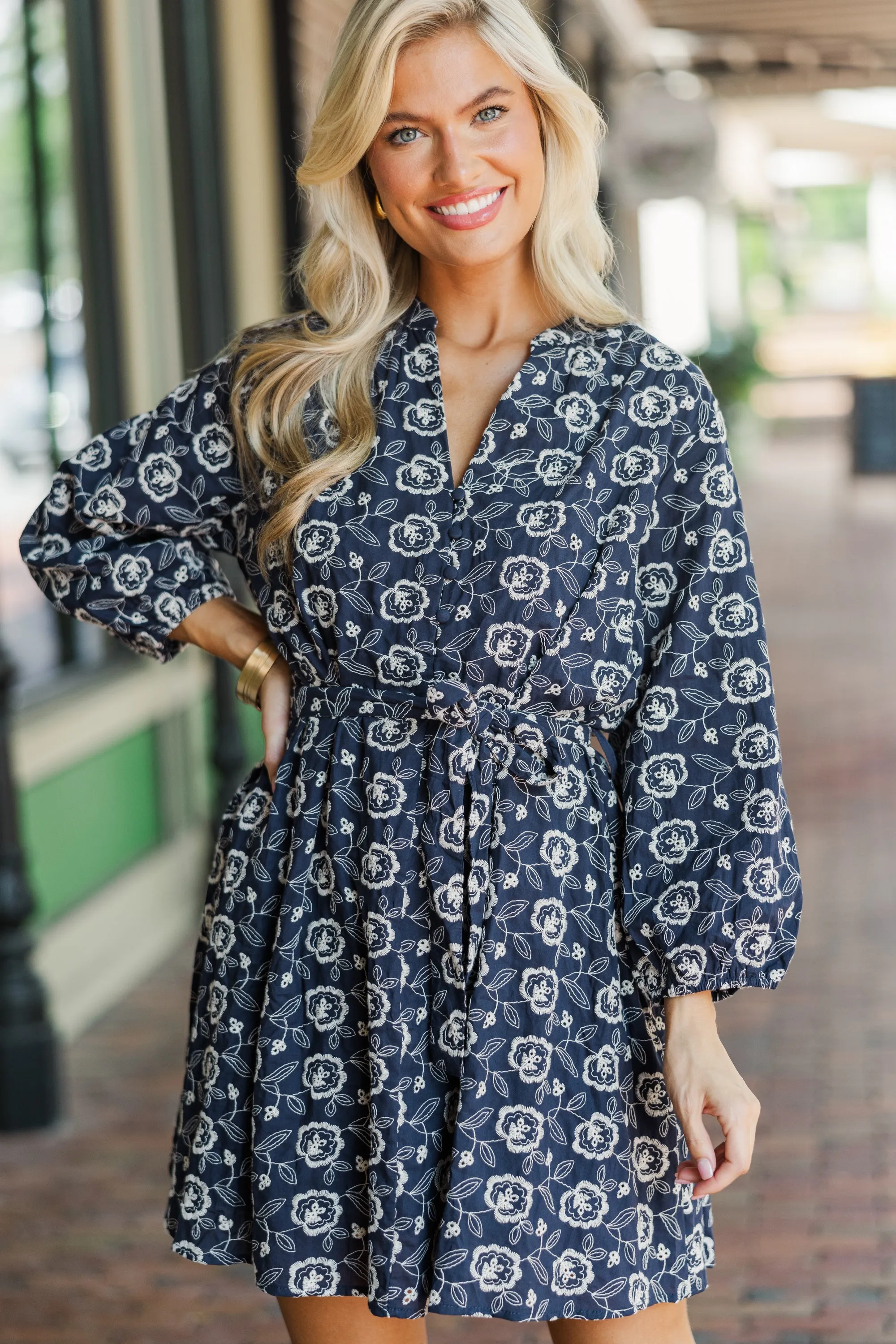 All That You Are Navy Blue Embroidered Dress