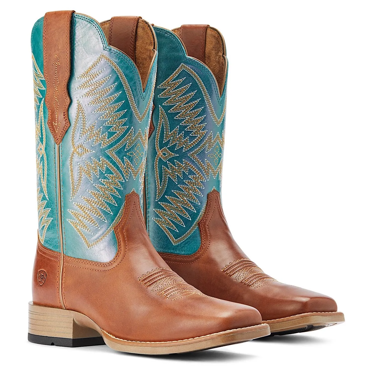 Ariat Womens Odessa StretchFit Western Boot Almond Roca/Metallic Turqueza