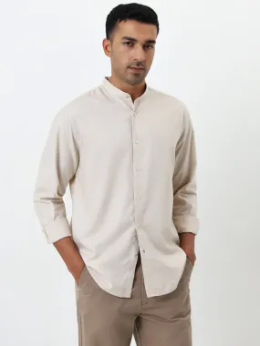 Ascot Beige Solid Relaxed-Fit Cotton Shirt