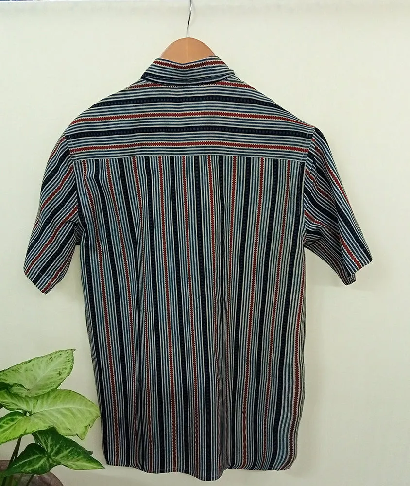 Asmani Silli- Striped Hand Block Printed Bushirt