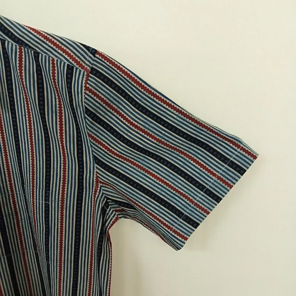 Asmani Silli- Striped Hand Block Printed Bushirt