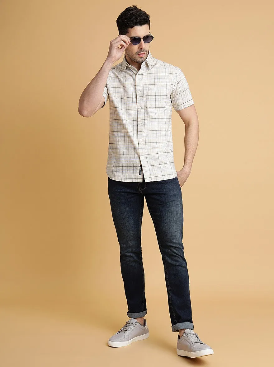 Beige Checked Slim Fit Casual Shirt | JadeBlue