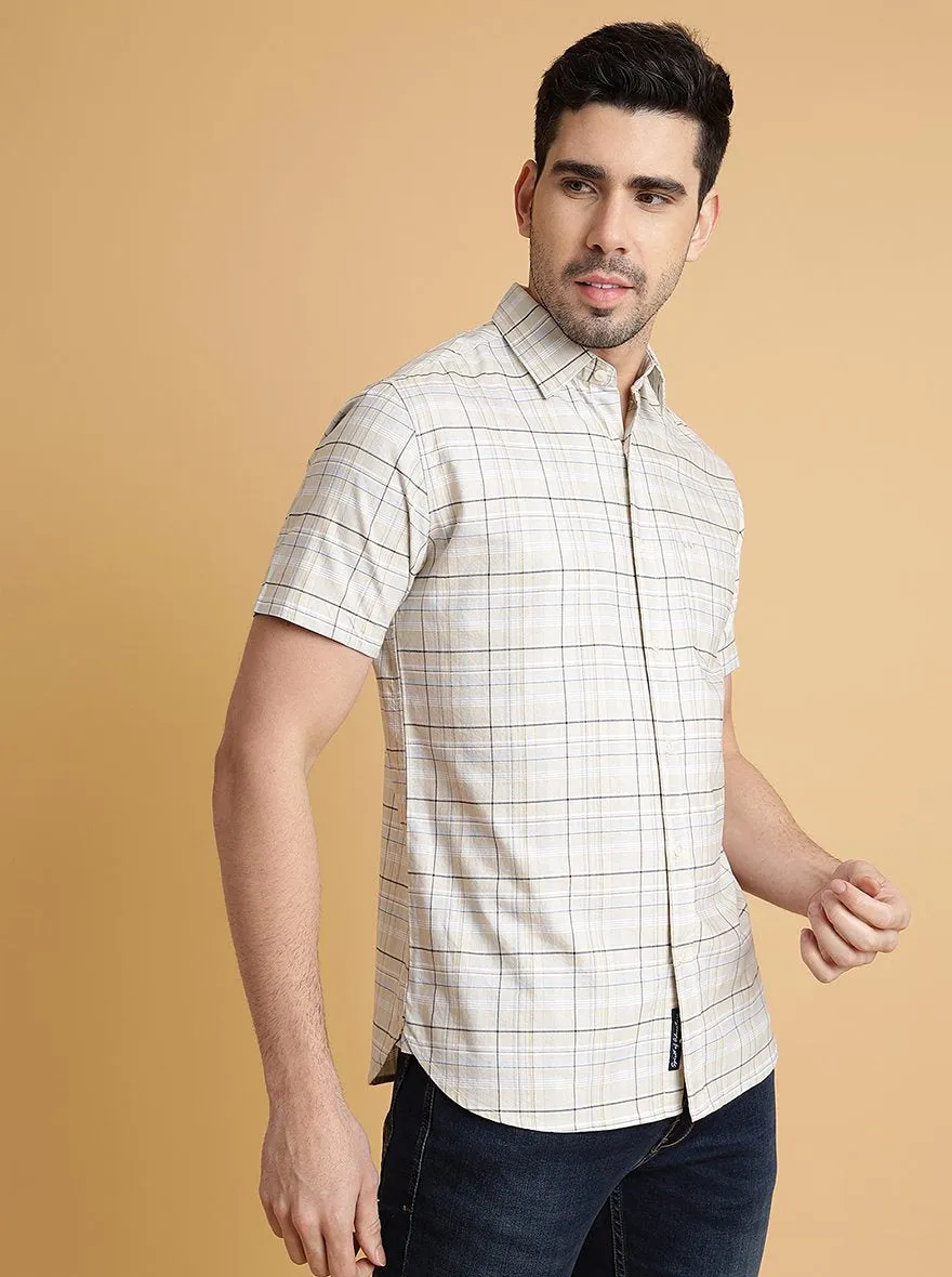 Beige Checked Slim Fit Casual Shirt | JadeBlue