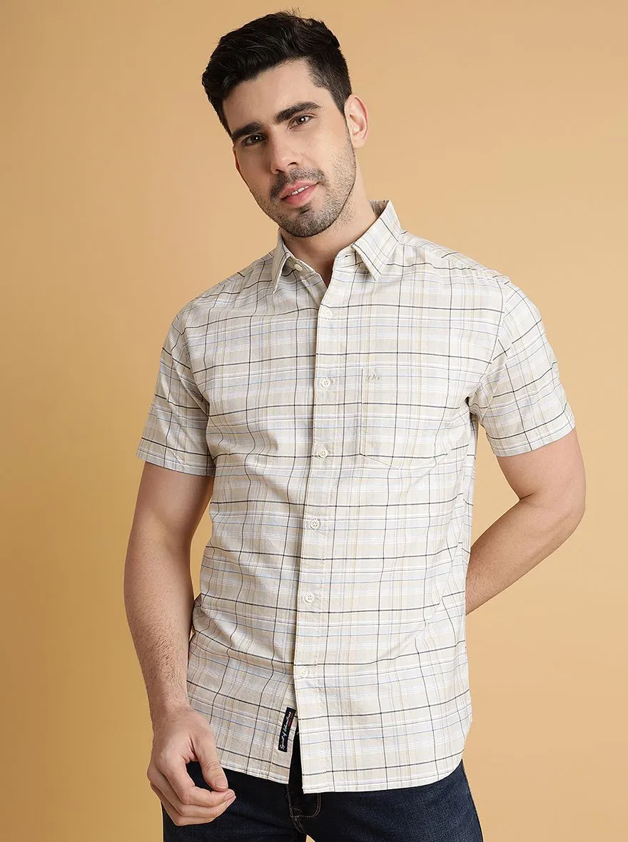 Beige Checked Slim Fit Casual Shirt | JadeBlue