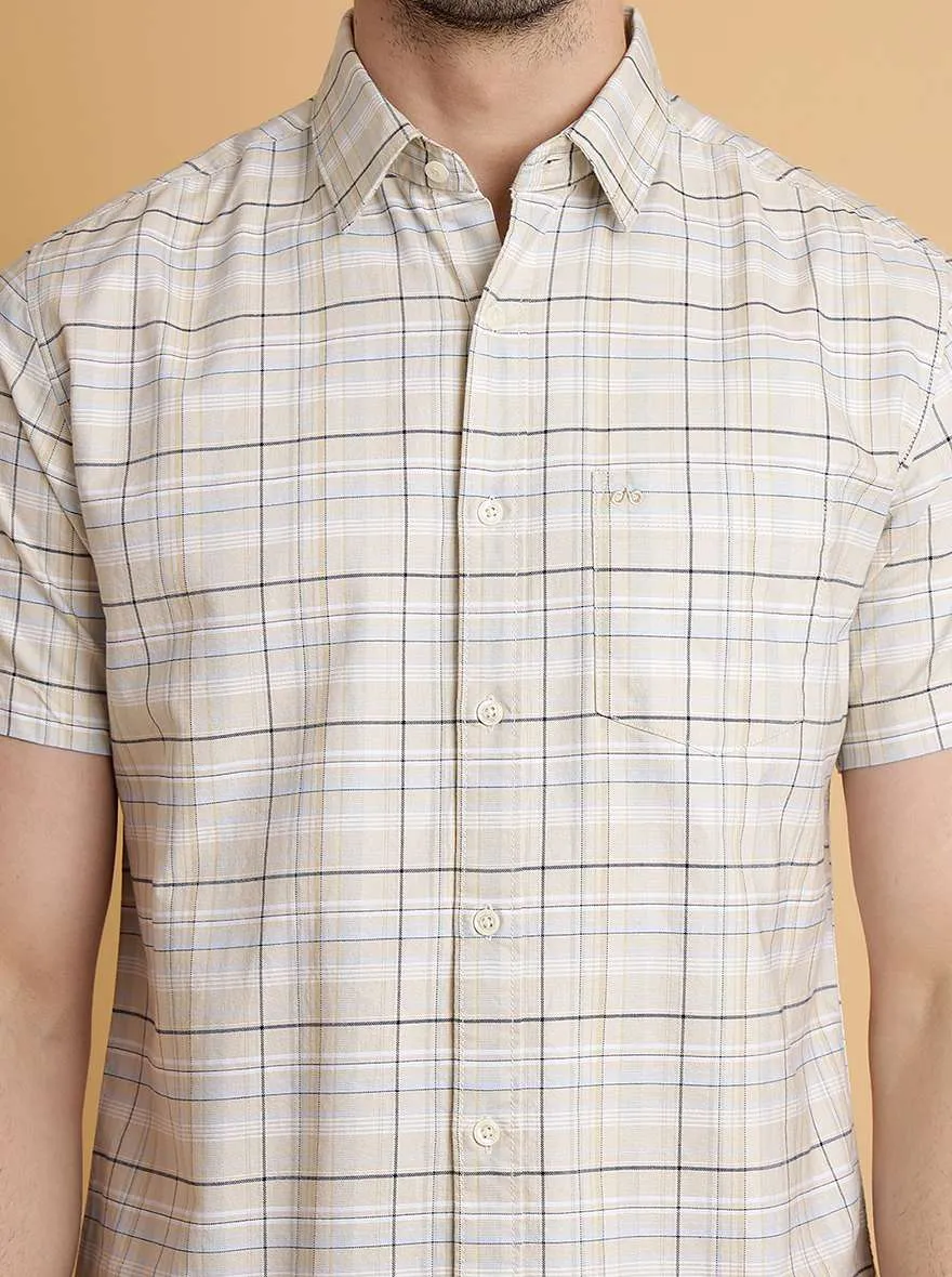 Beige Checked Slim Fit Casual Shirt | JadeBlue