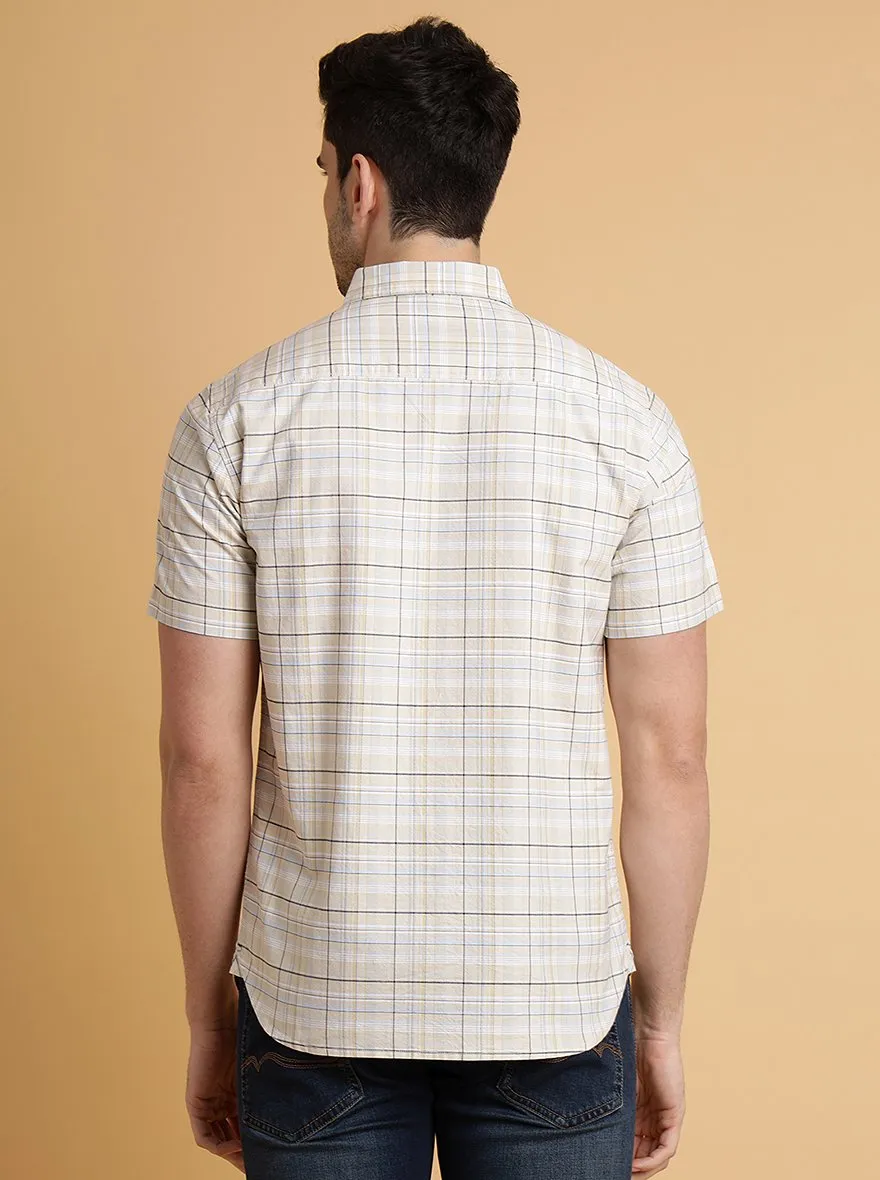 Beige Checked Slim Fit Casual Shirt | JadeBlue