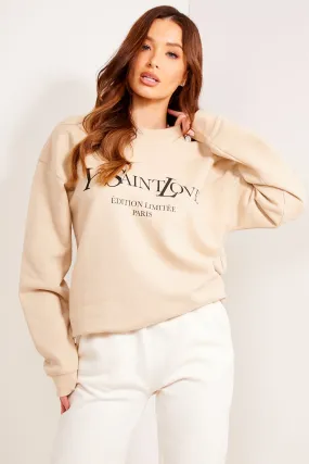 Beige Ye Saint Love Slogan Oversized Sweatshirt