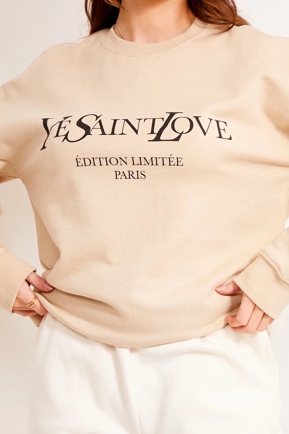 Beige Ye Saint Love Slogan Oversized Sweatshirt