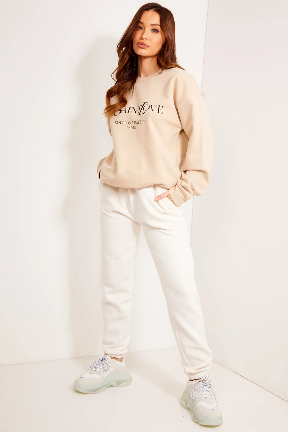 Beige Ye Saint Love Slogan Oversized Sweatshirt