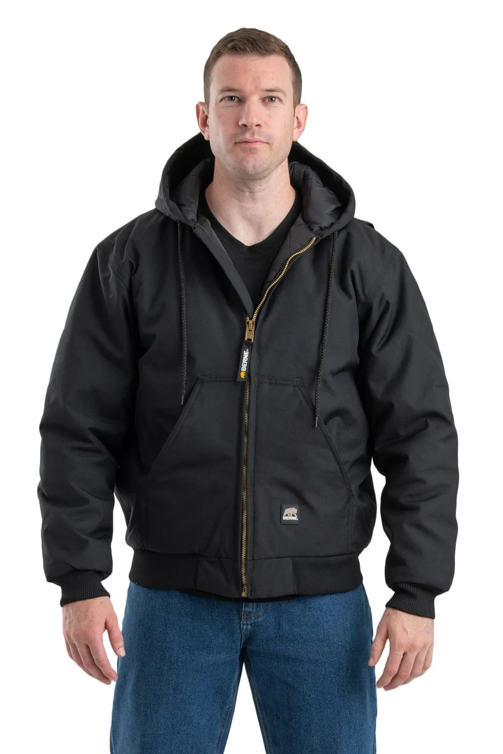 Berne Mens Black Nylon Icecap Insulated Hooded Jacket