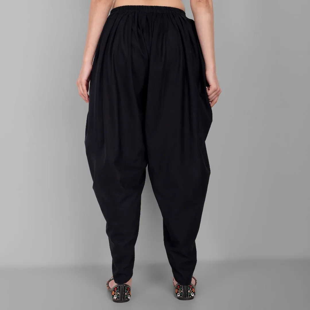 Black Cotton Tulip Pant with Lace