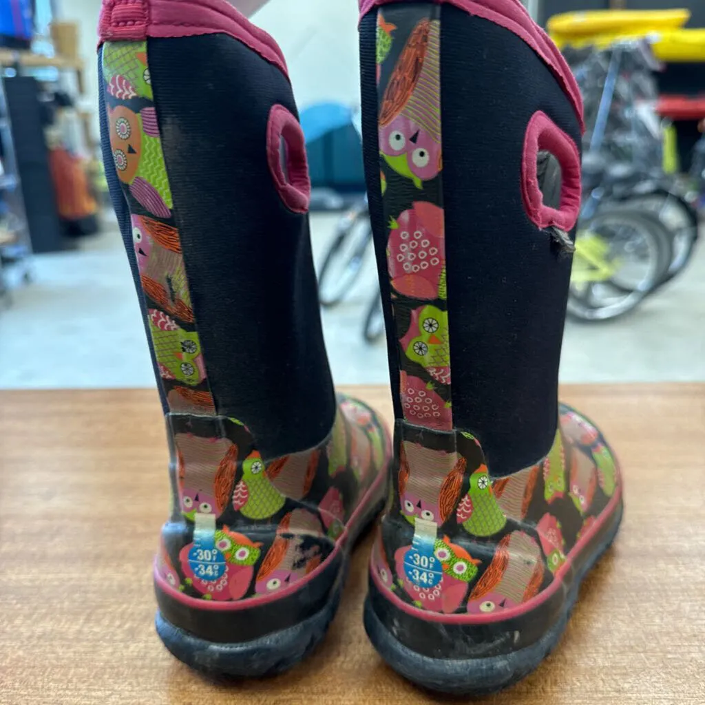 Bogs - Kid's Classic Owl Winter Boots - MSRP $105: Black/Pink/Green-children-11T