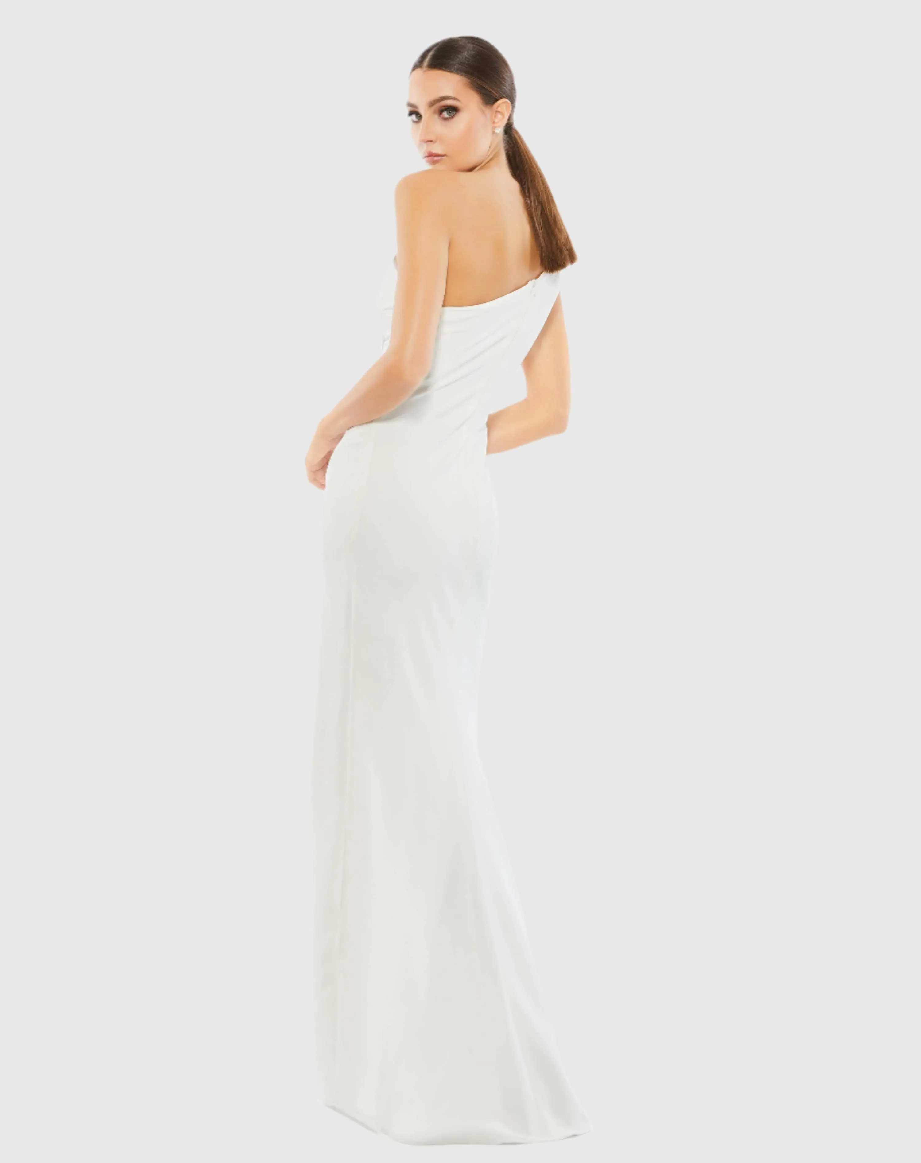 Bow One Shoulder Side Slit Gown