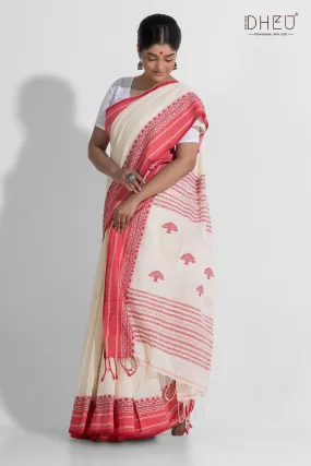 Brinda - Lal sada Pure Khadi Cotton Saree