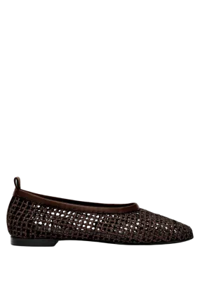 Brown Woven Leather Ballet Flats