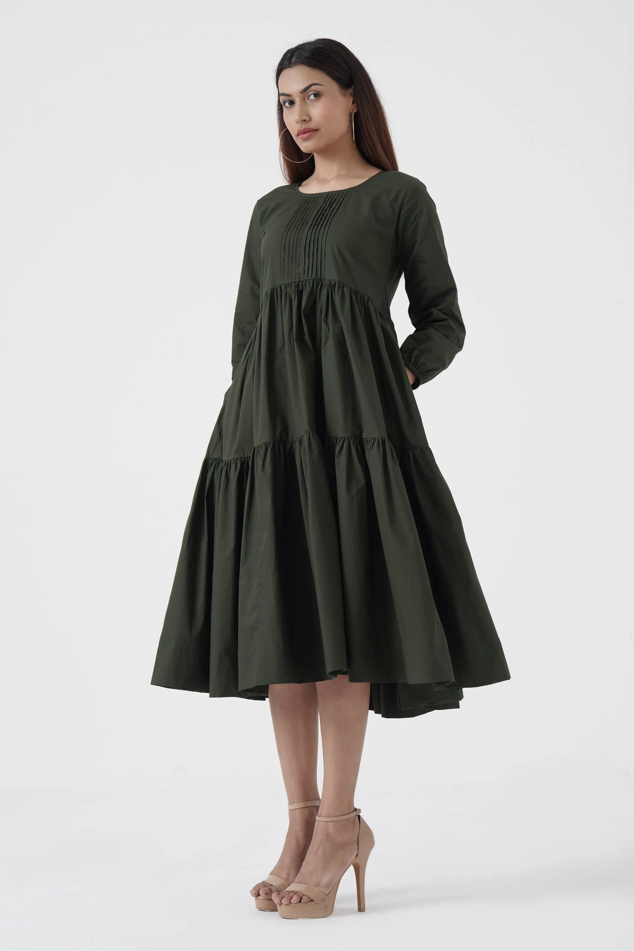 Bustling Soul - Back strap Tier Dress - Green