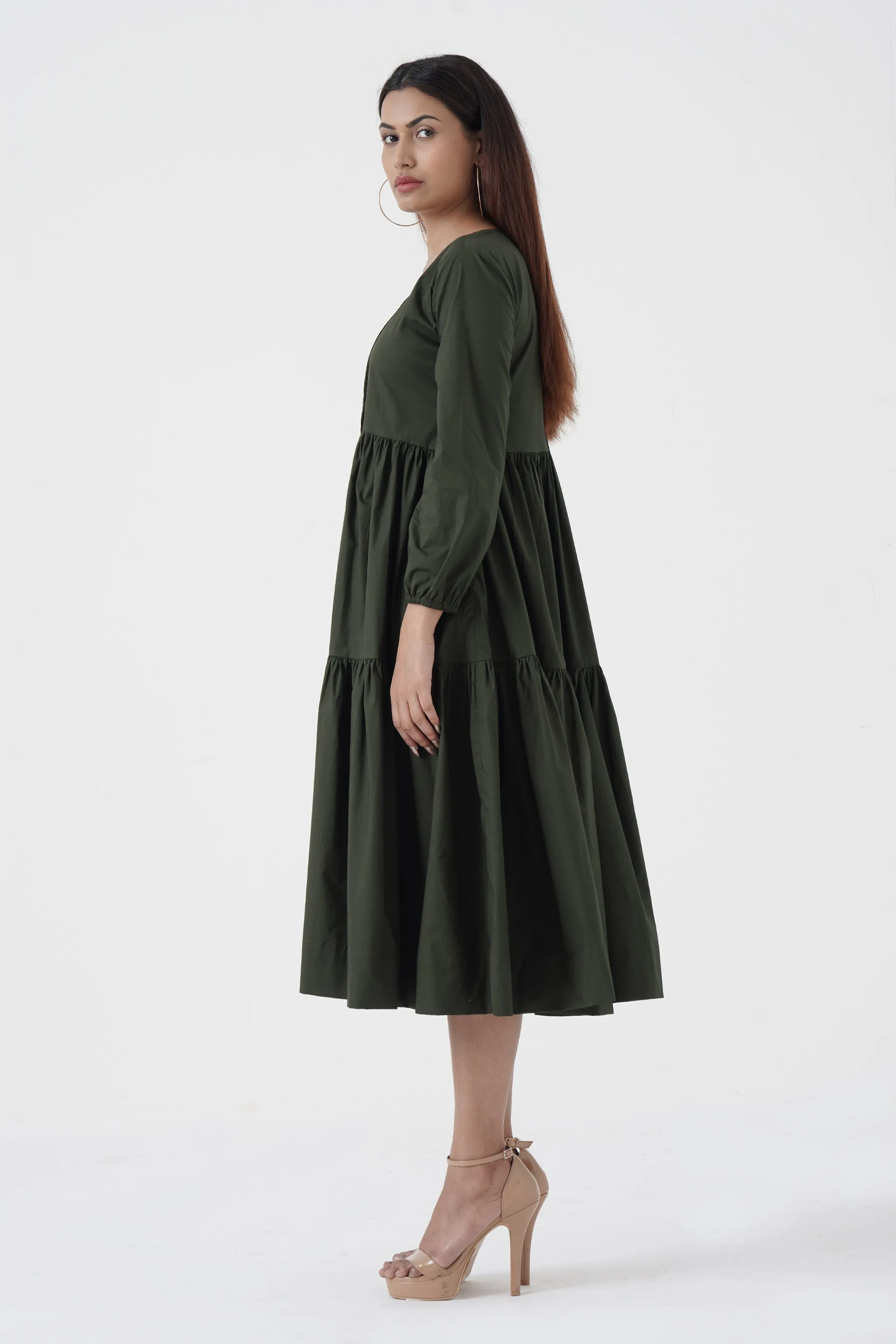 Bustling Soul - Back strap Tier Dress - Green