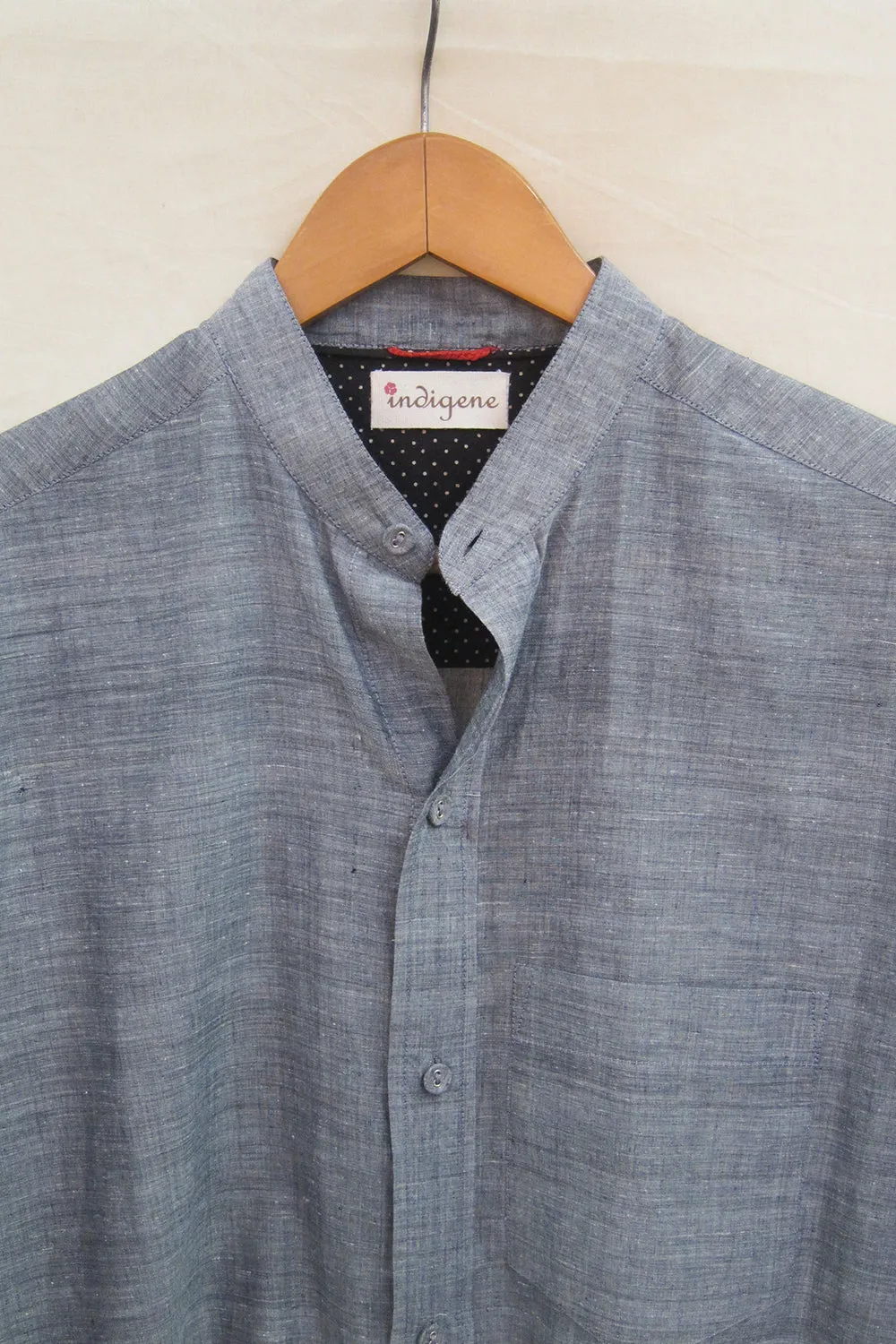 Charcoal Chambray Mandarin Collar Shirt