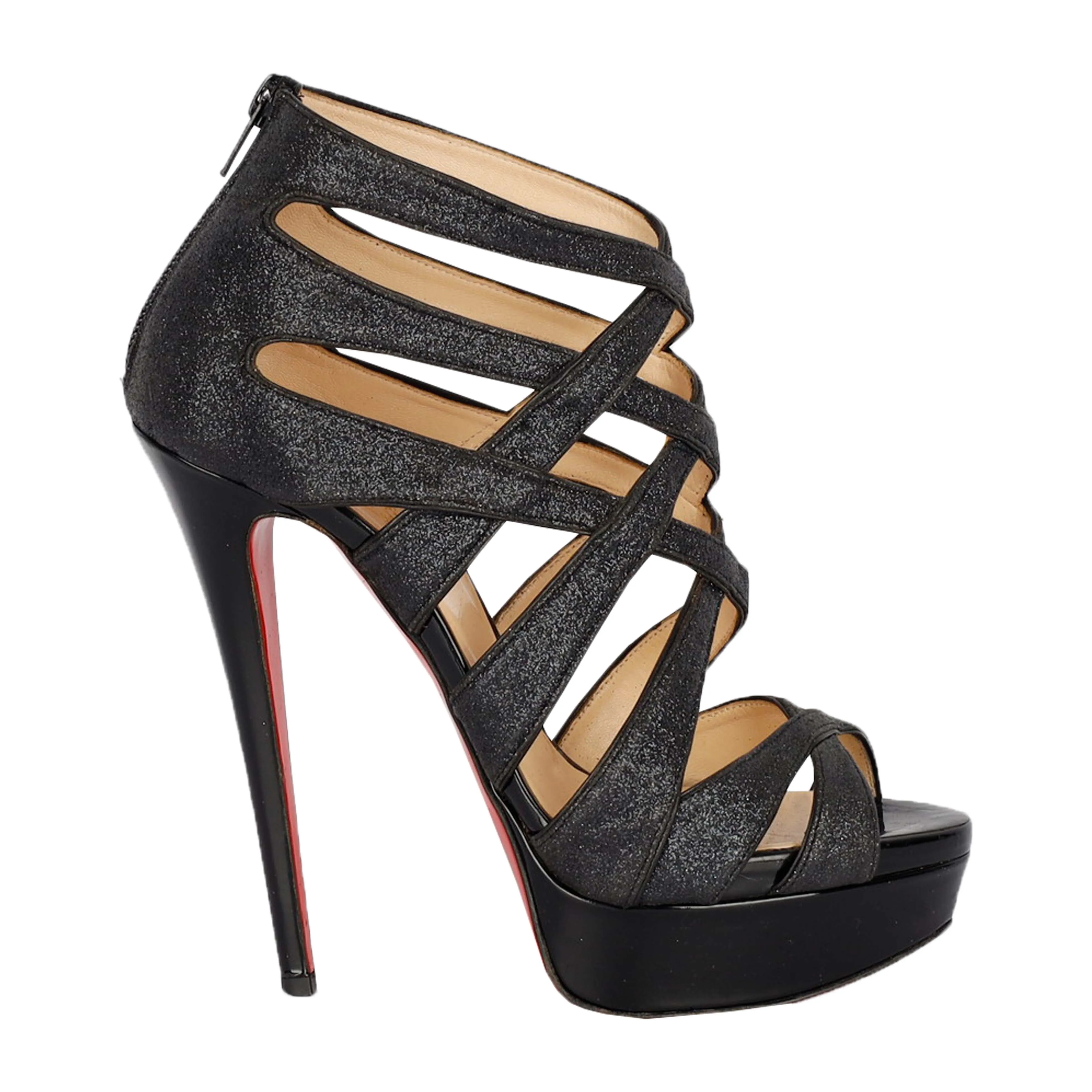 Christian Louboutin "Balota" Glitter Strippy Sandals- '20s