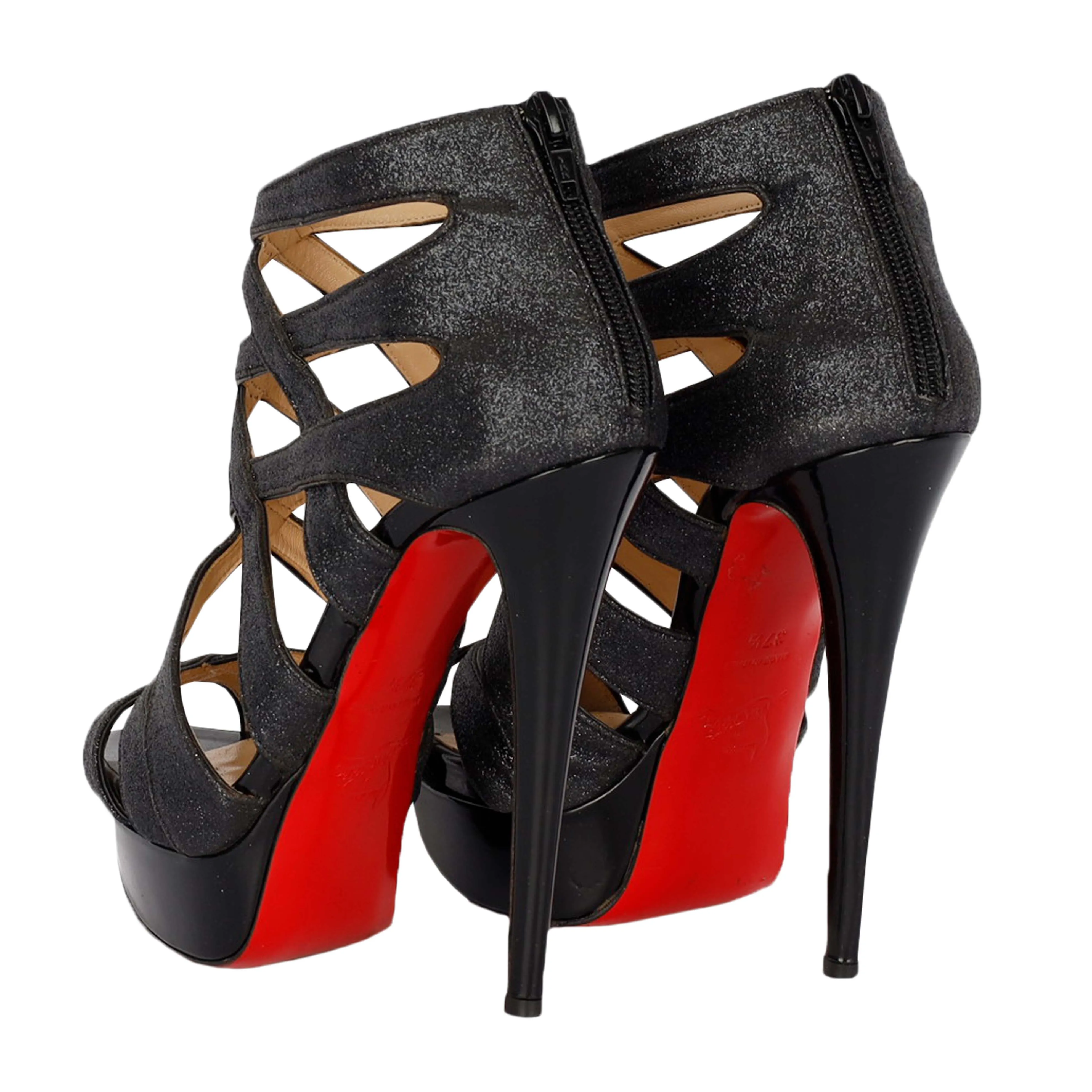 Christian Louboutin "Balota" Glitter Strippy Sandals- '20s