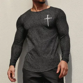 CROSS STRETCH STRIPED GRAPHIC LONG SLEEVE T-SHIRT