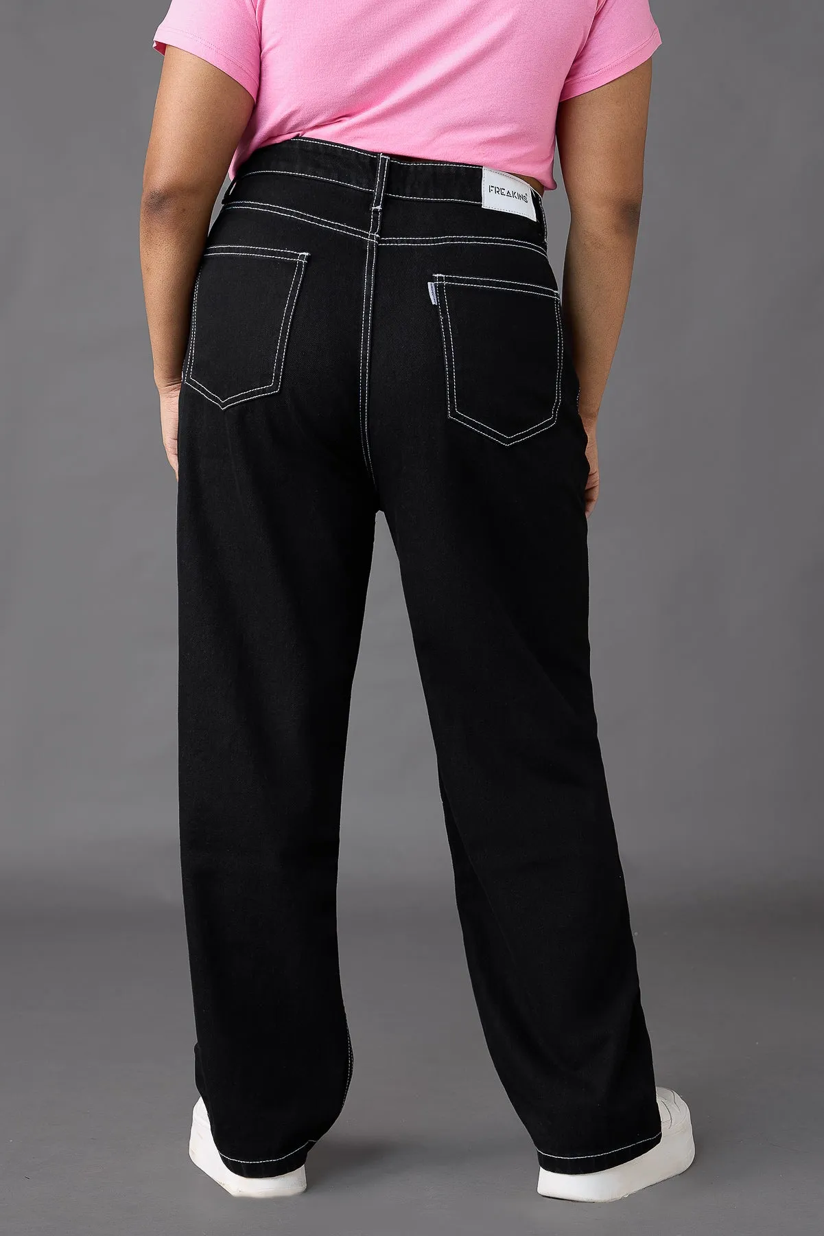 Curve Black Distress Straight Jeans