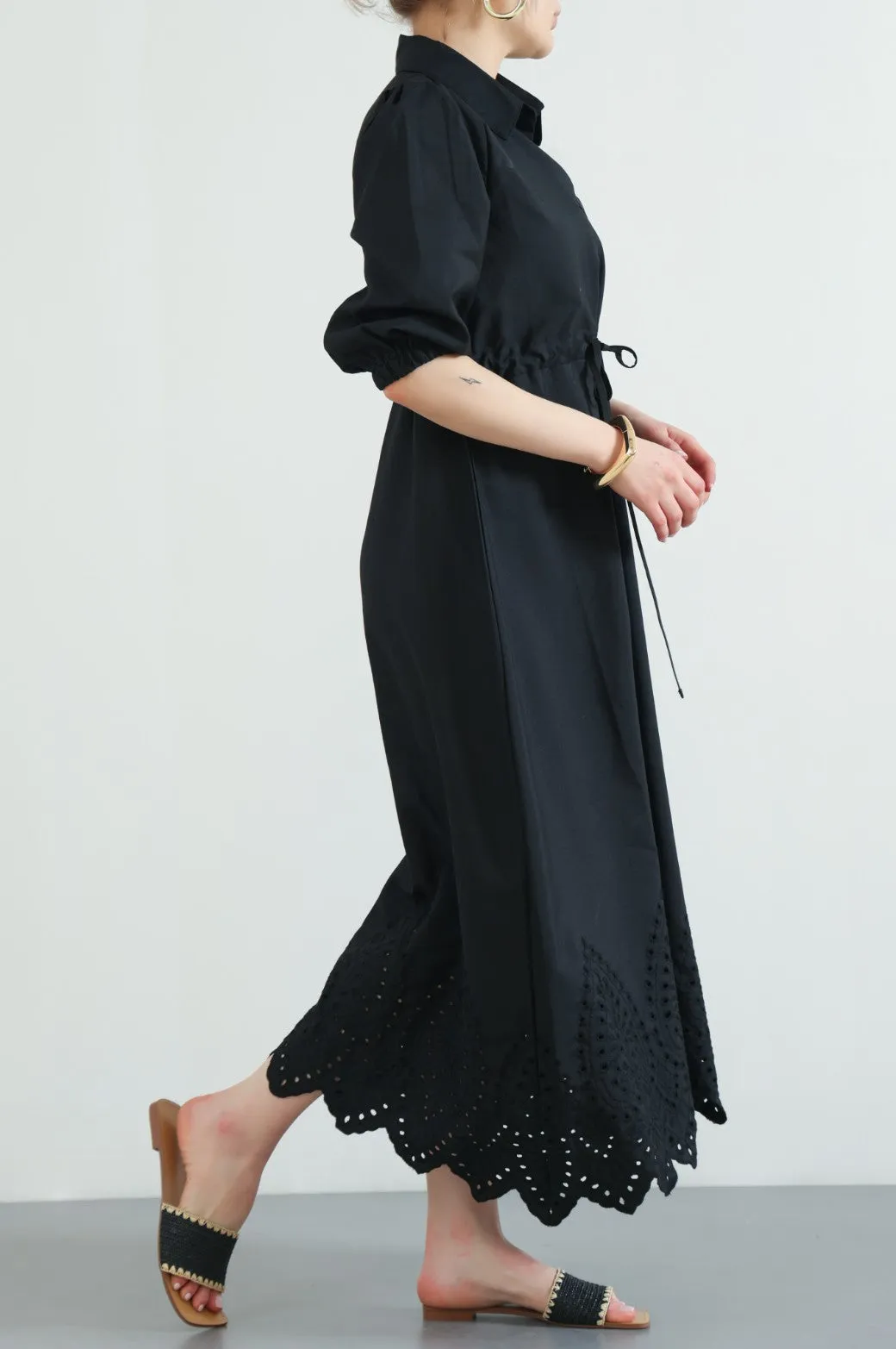 CUTWORK POPLIN DRESS