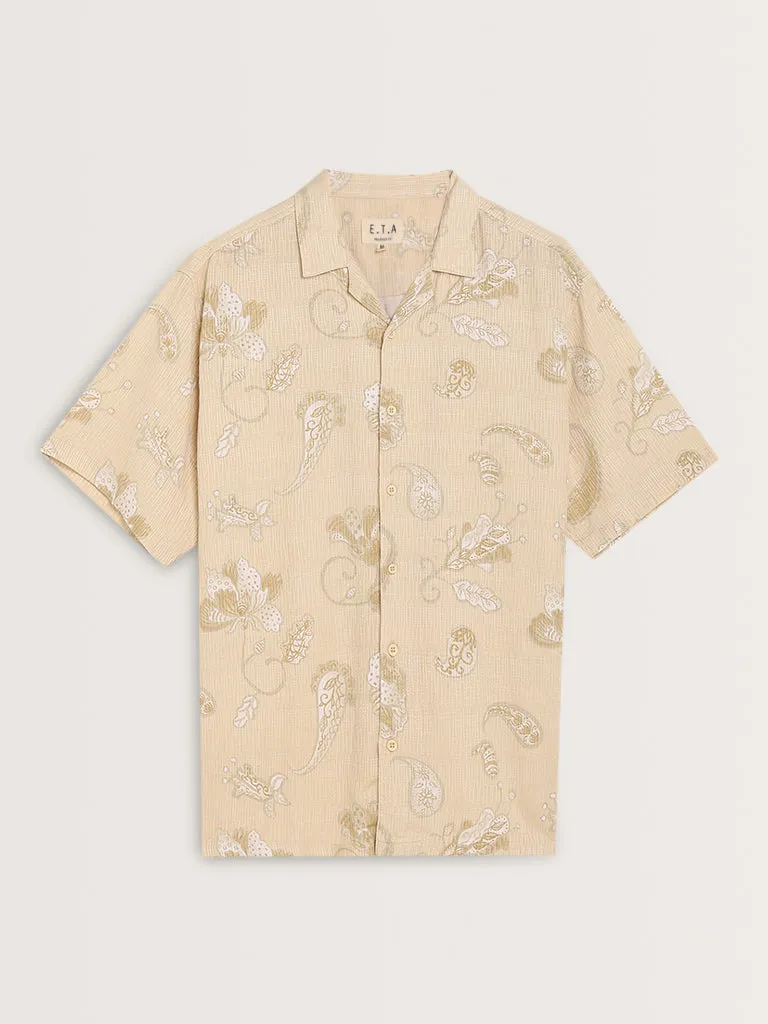 ETA Beige Paisley Printed Relaxed-Fit Cotton Shirt