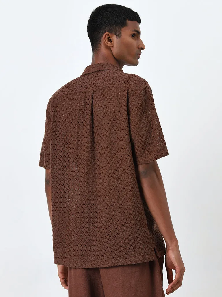 ETA Brown Knit-Textured Relaxed-Fit Cotton Shirt