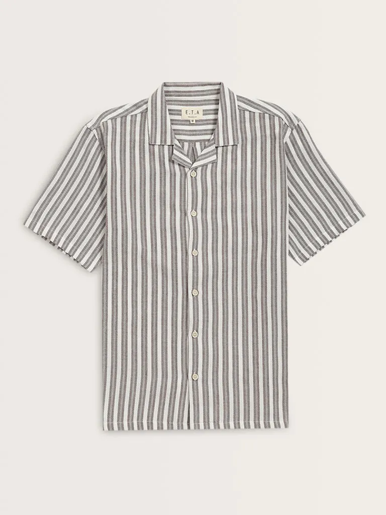 ETA Brown Vertical Stripes Relaxed-Fit Cotton Shirt