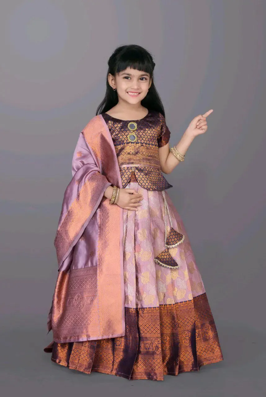 Ethnic Kids Purple Girl Lehenga Choli Dupatta