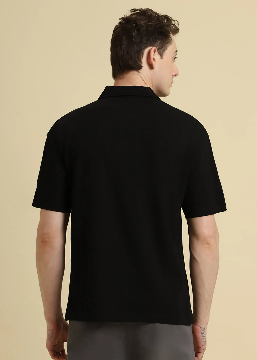 Faded Print Black Polo T-shirt