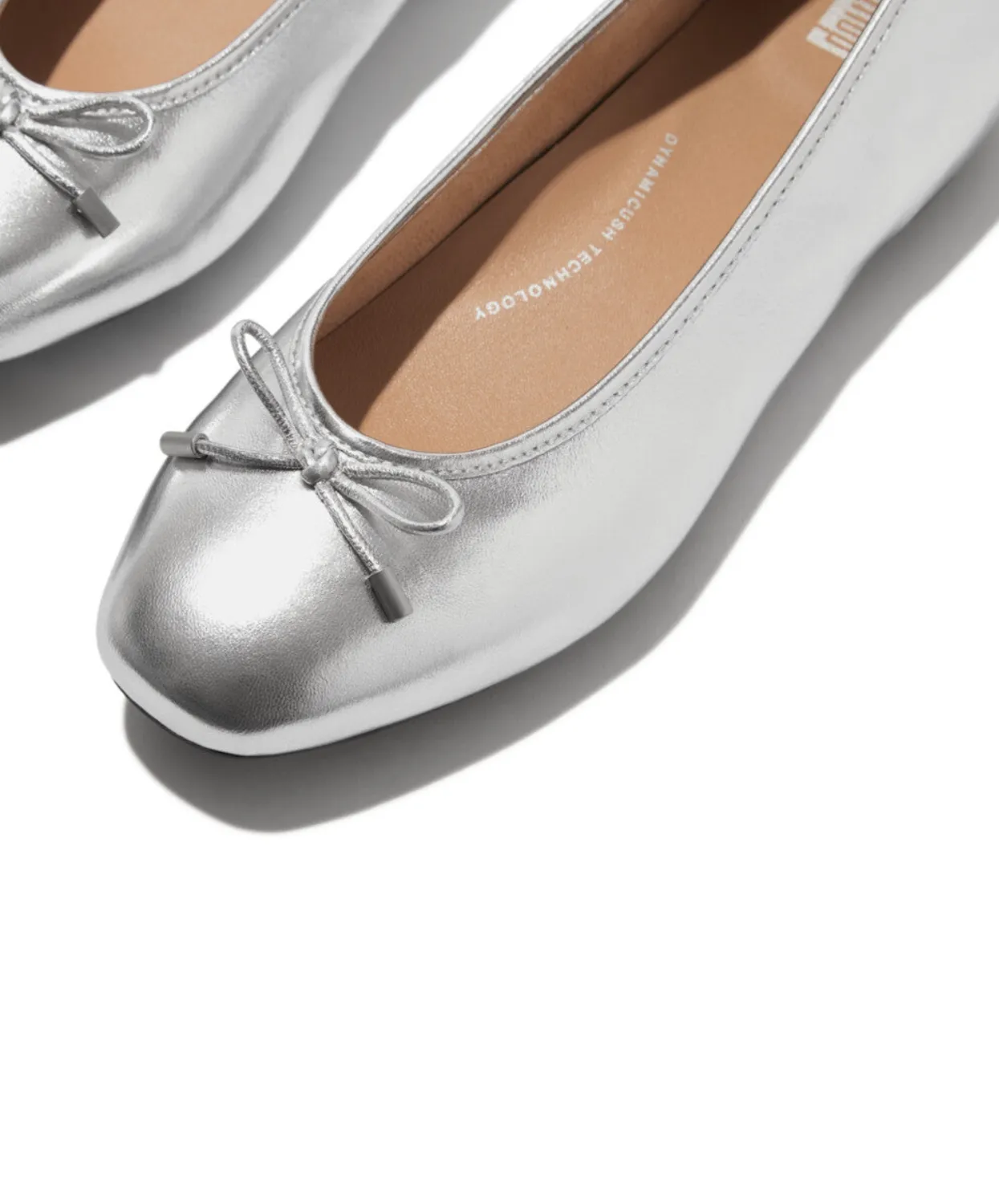 Fitflop Delicato Bow Soft Metallic Leather Ballet Flats Silver