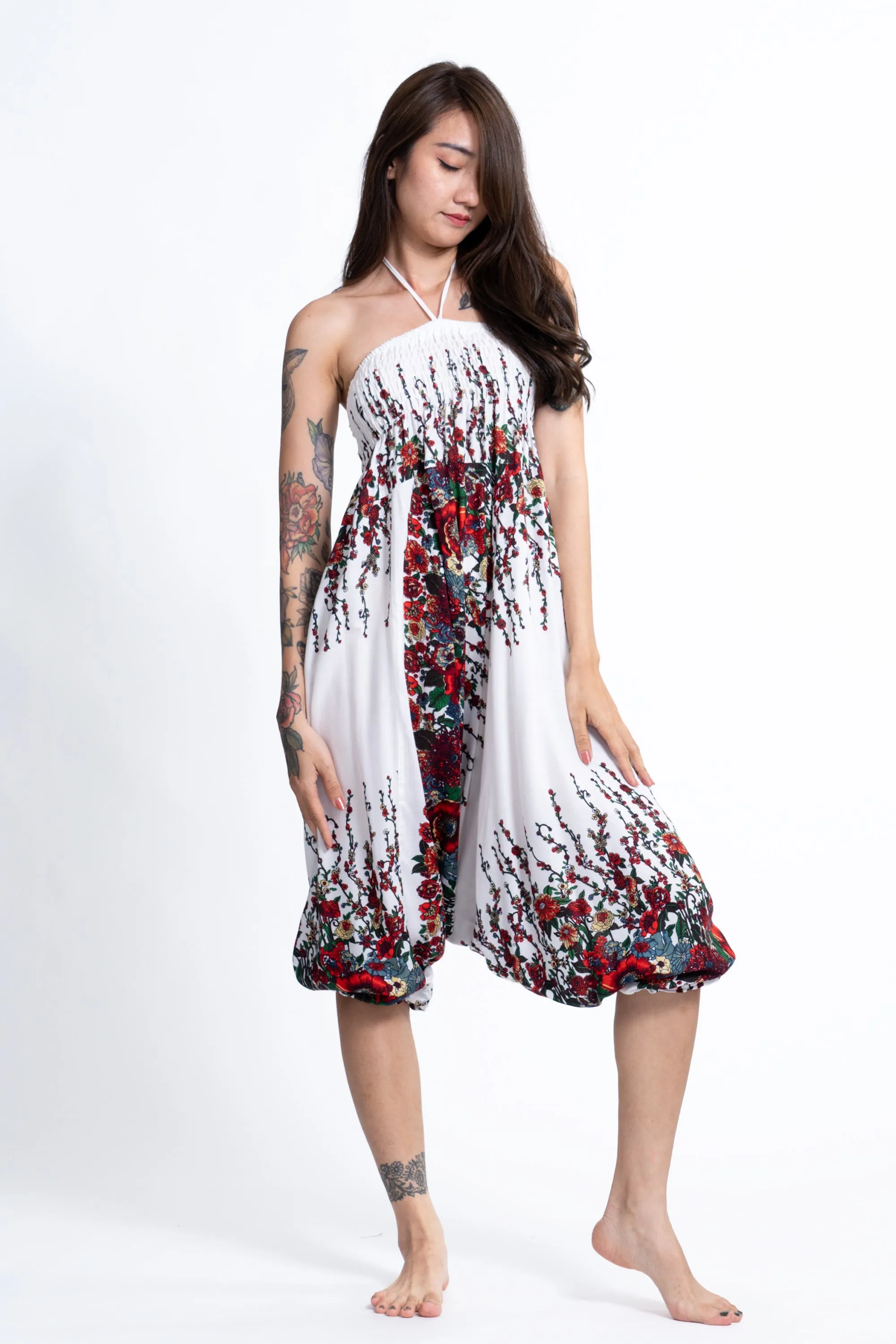 Floral 2-in-1 Jumpsuit Harem Pants in White