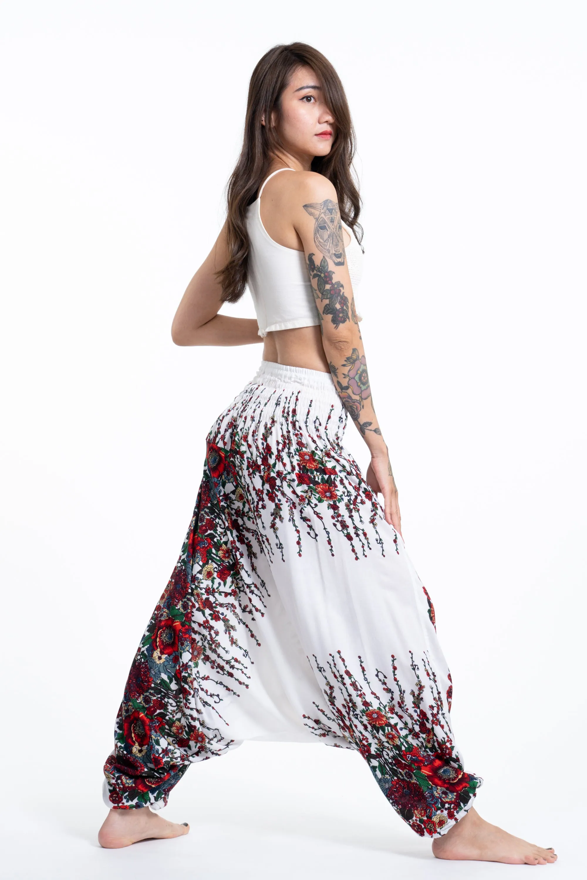 Floral 2-in-1 Jumpsuit Harem Pants in White