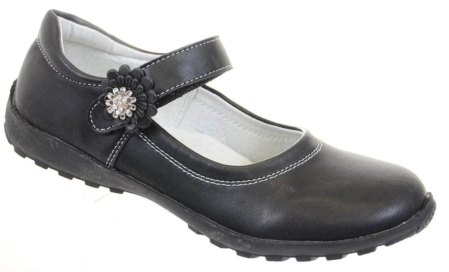 Flower Mary Jane Velcro Strap Flat Toddler Shoes