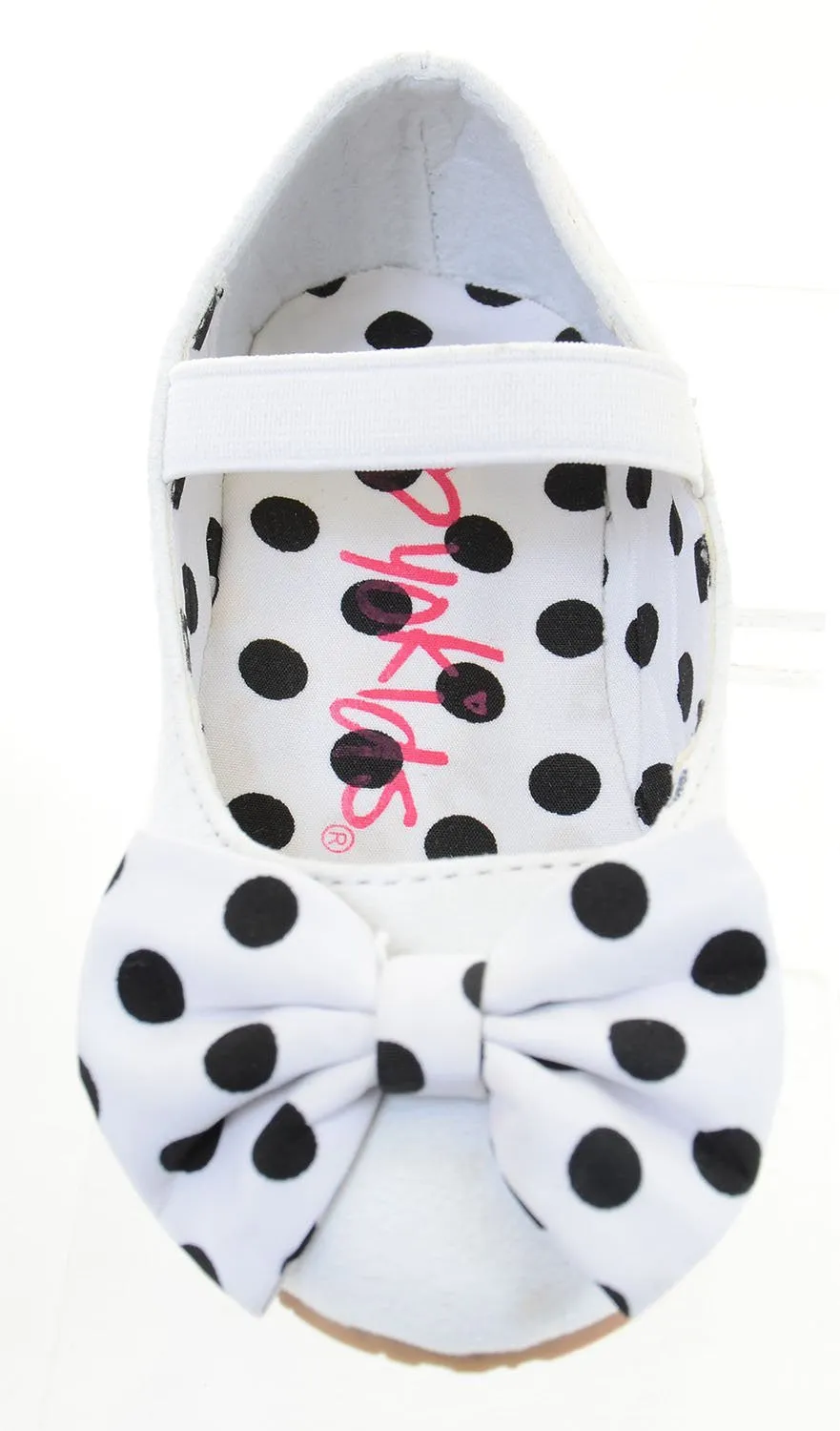 Girls Polka Dot Bows Single Strap Mary Jane Flats Kids