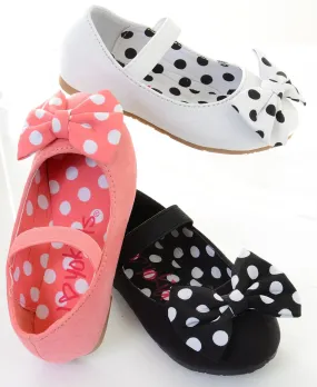 Girls Polka Dot Bows Single Strap Mary Jane Flats Kids