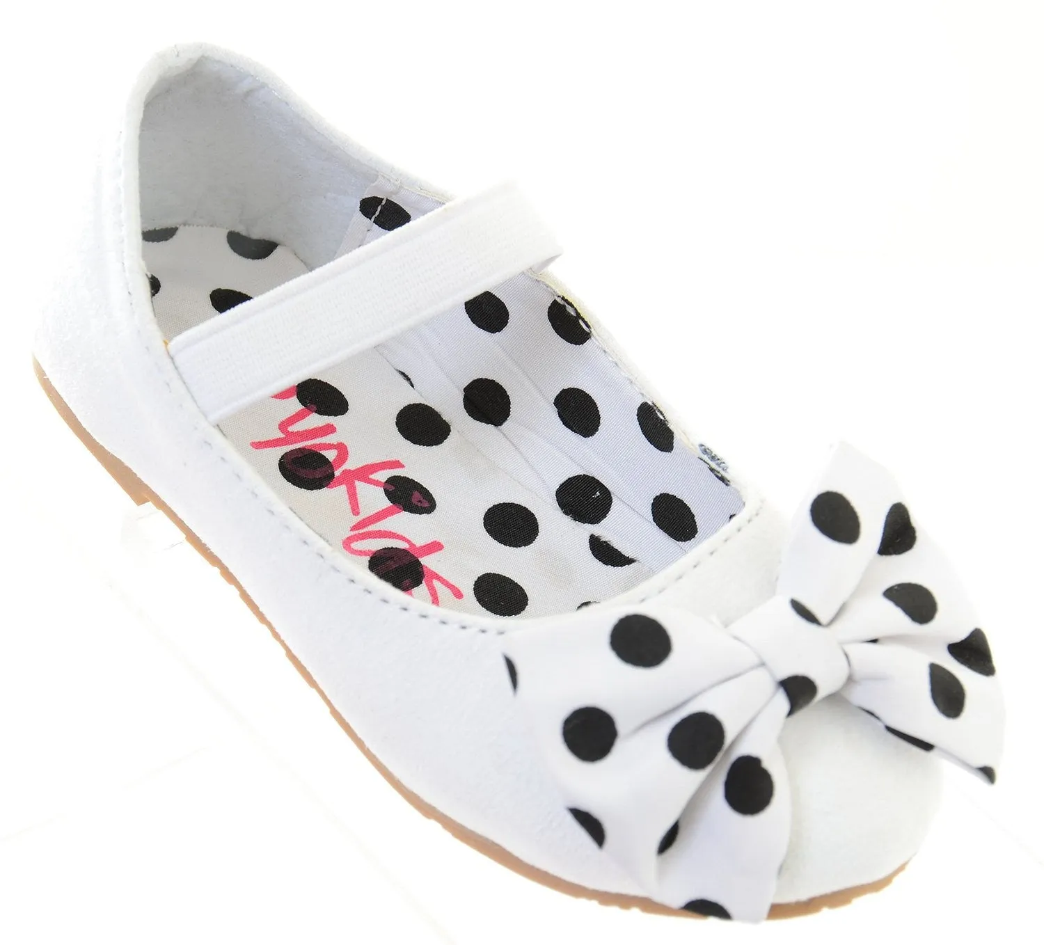 Girls Polka Dot Bows Single Strap Mary Jane Flats Kids